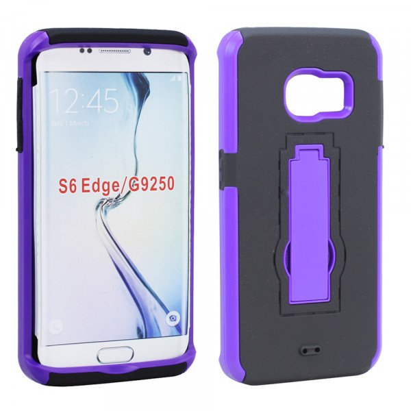 Wholesale Samsung Galaxy S6 Edge Armor Hybrid Stand Case (Black Purple)